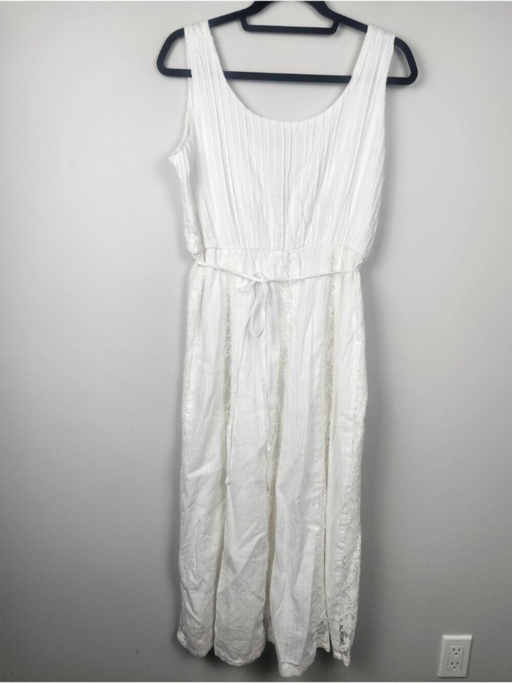 Adelyn Rae 100% Cotton White Eyelet Lace Sleeveless Maxi Dress Size Large Beach - Picture 2 of 13